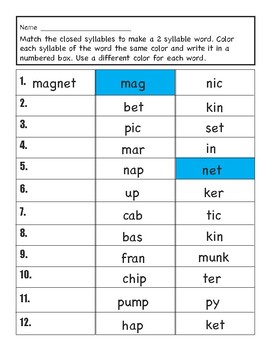 One syllable words list pdf