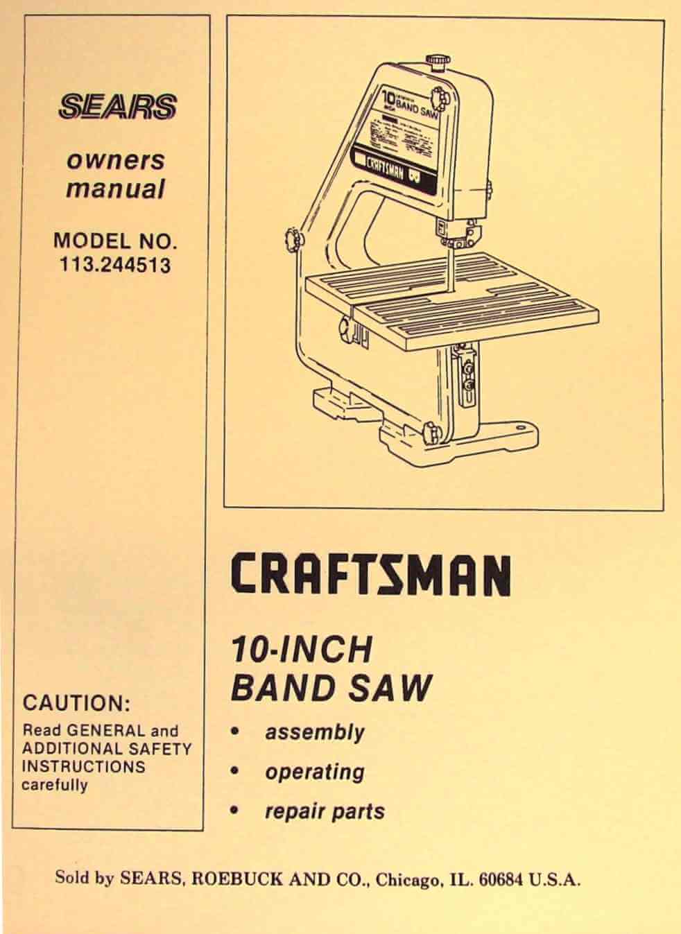 craftsman band saw model 113 manual