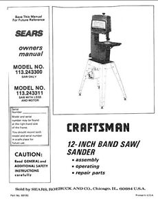 craftsman band saw model 113 manual