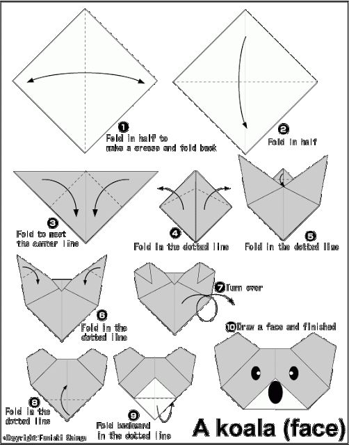 origami koala instructions faces