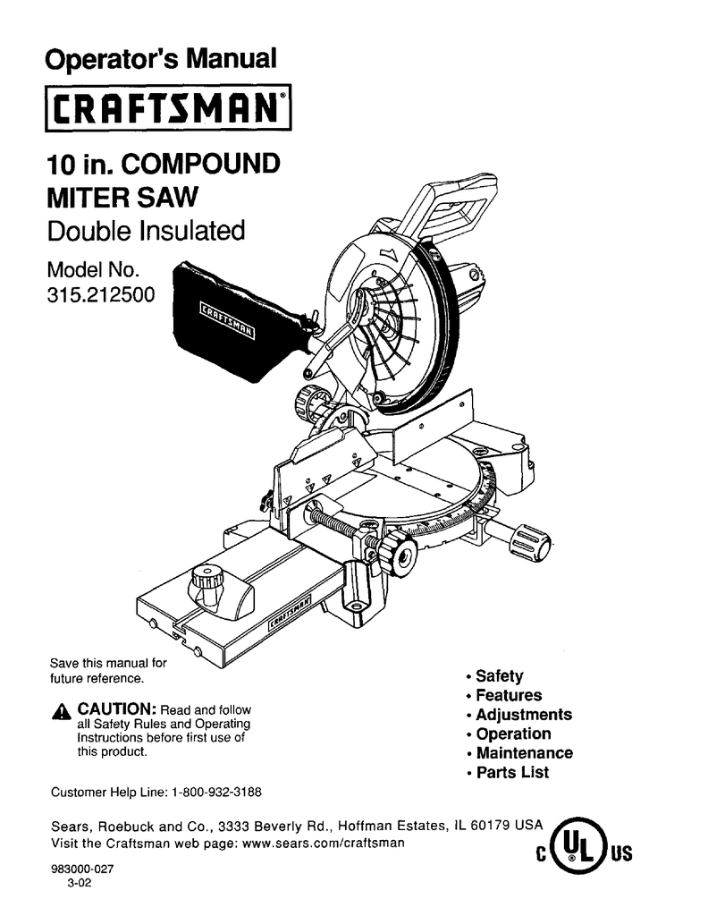 Craftsman 8 1 4 compound miter saw manual