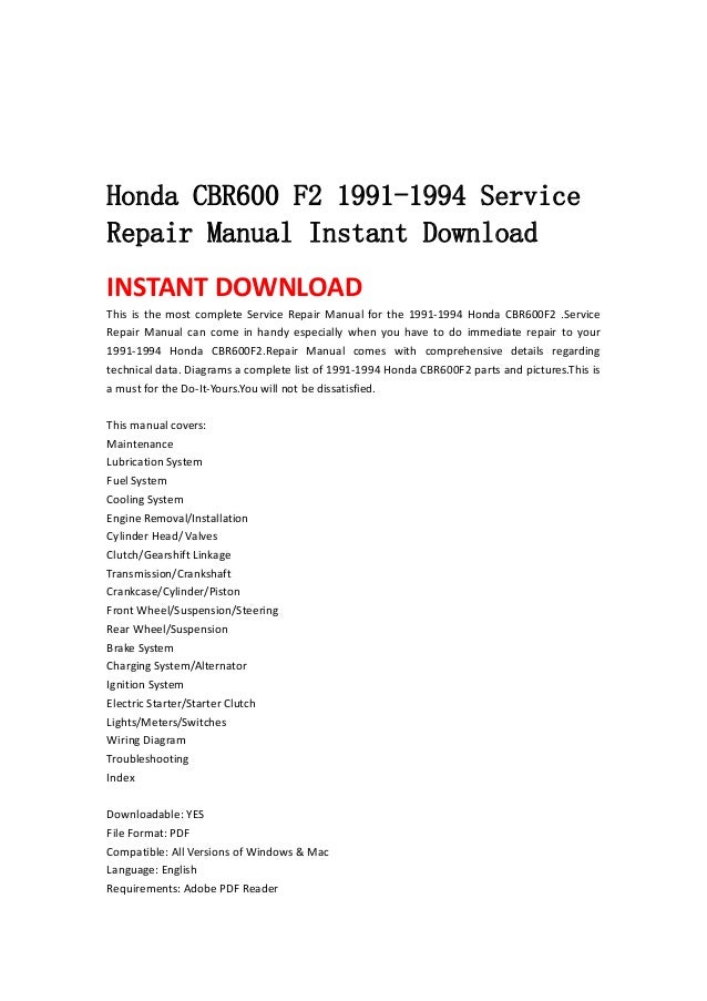 Honda cbr 600 f3 1995-1996 manual pdf