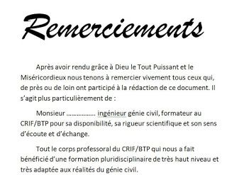 Remerciement rapport de stage pdf