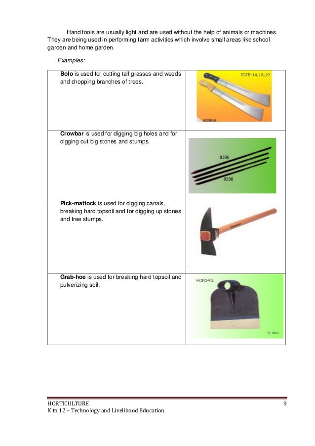 Horticulture tools and equipment and their uses pdf