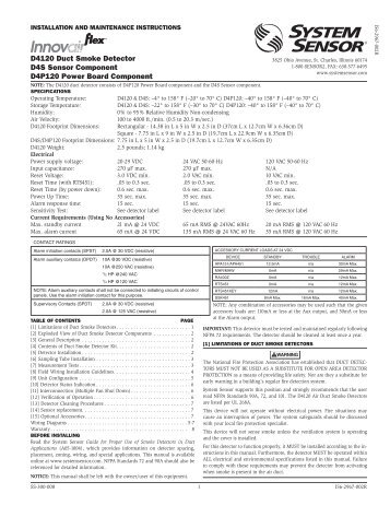 D4120 duct smoke detector manual