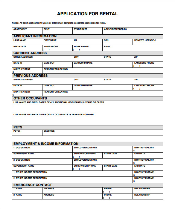 Residential lease application form pdf