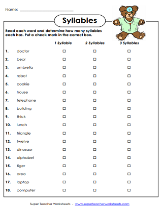 One syllable words list pdf