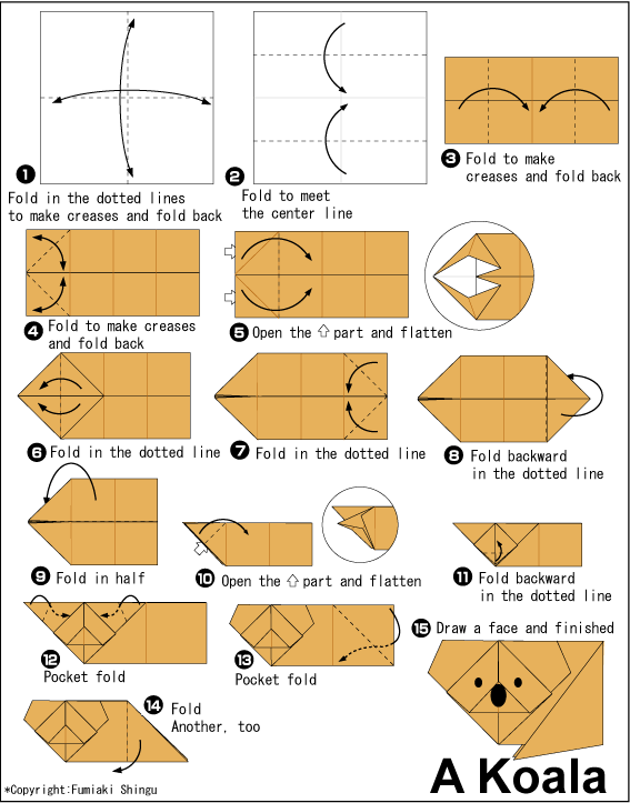 origami koala instructions faces