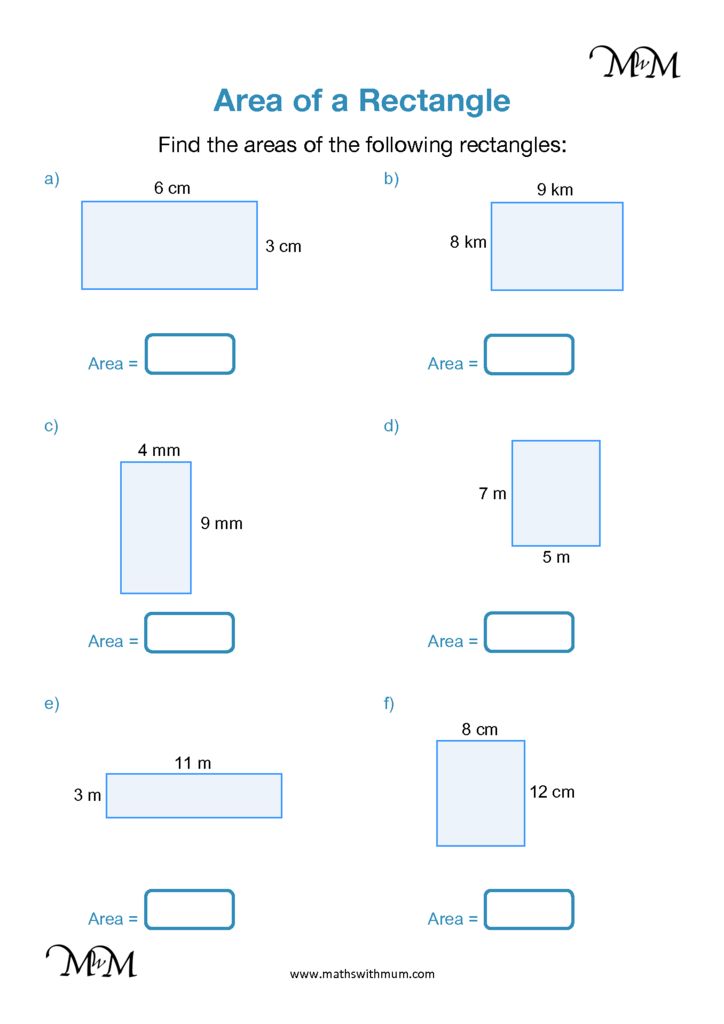 Area of rectangle worksheet pdf