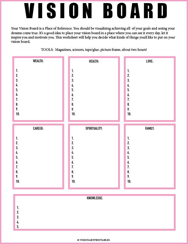 Free vision board printables pdf