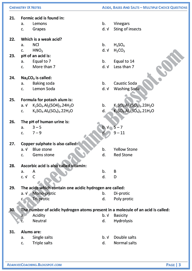 9th class chemistry mcqs pdf