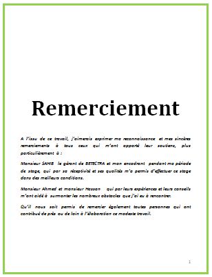 Remerciement rapport de stage pdf