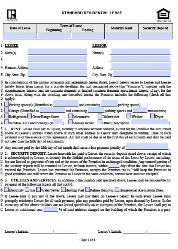 Residential lease application form pdf