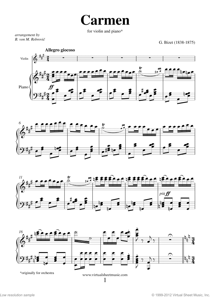 Carmen piano sheet music pdf