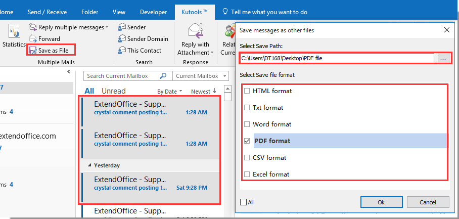 Convert multiple outlook emails to pdf