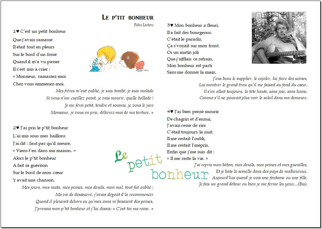 Le petit bonheur paroles pdf