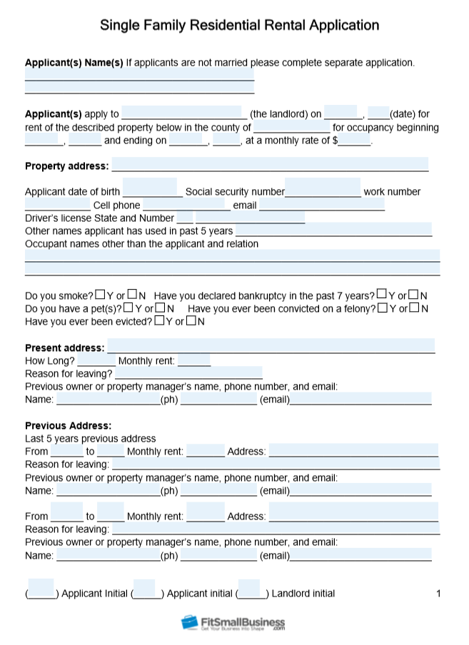 Residential lease application form pdf